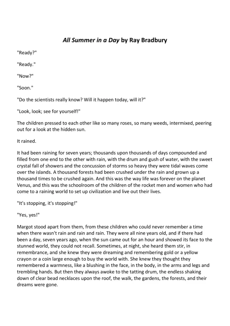 All Summer In A Day By Ray Bradbury